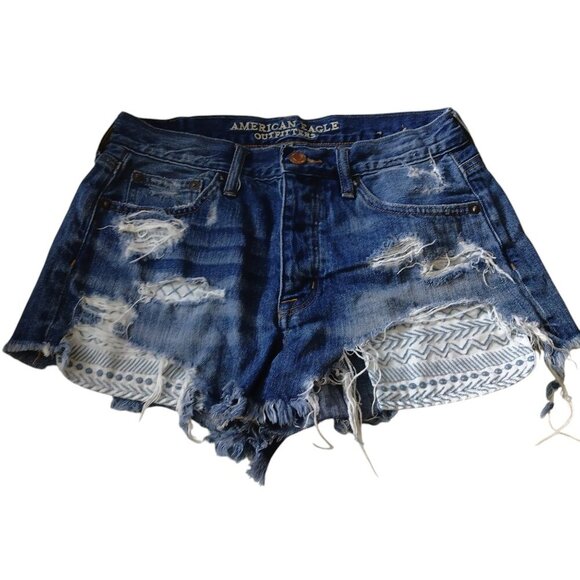 - American Eagle Vintage Hi-Rise Festival Women's Size 4 Distressed Denim Shorts - Picture 1 of 6